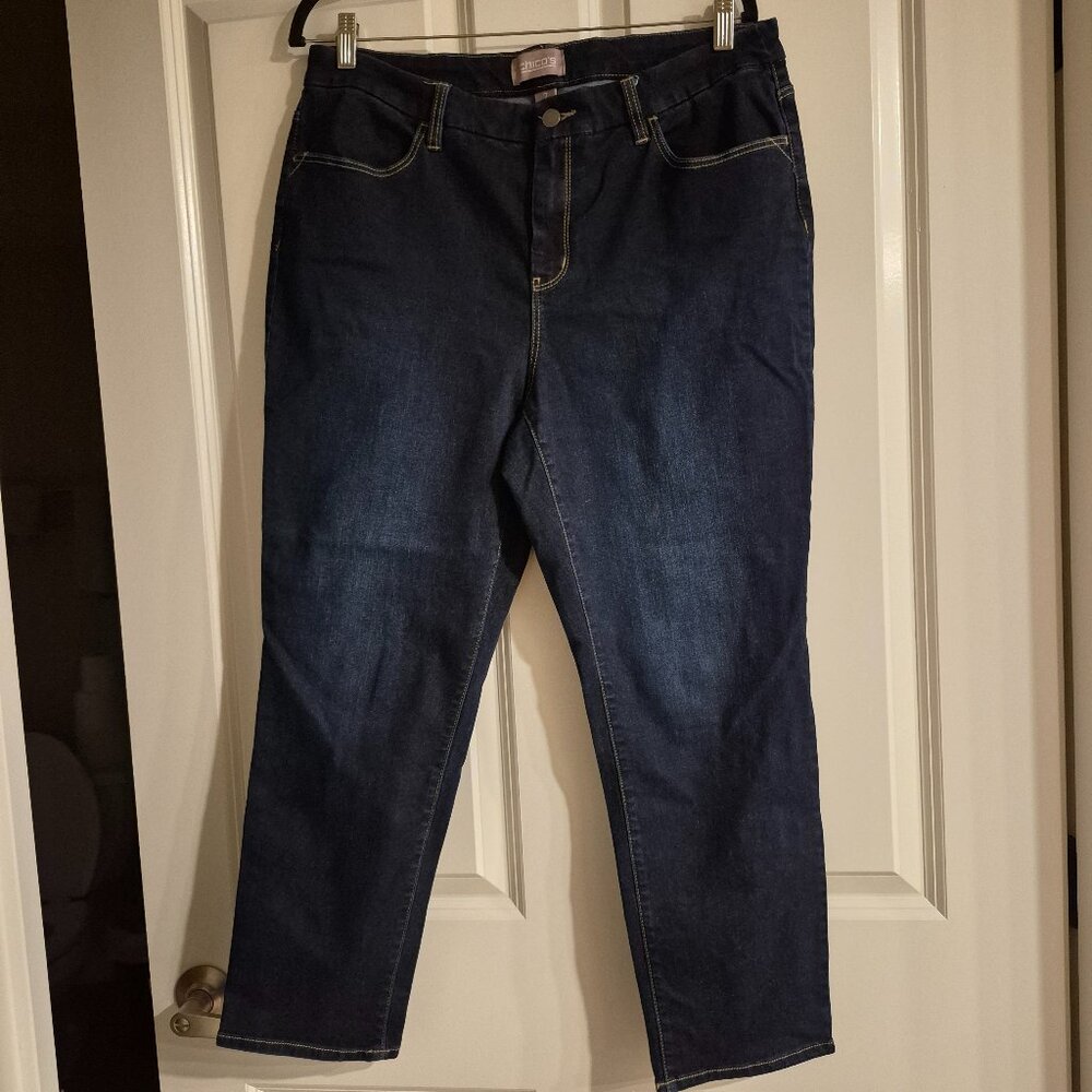 Chicos 2 / Size 12 Slim Ankle Dark Wash Jeans Cropped EUC